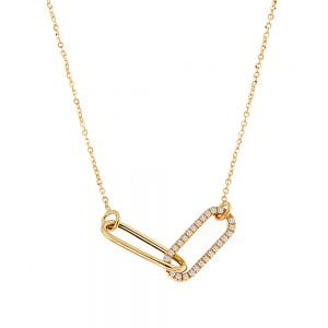 Εντυπωσιακό Κολιέ Χρυσό Κ14 Με Οβάλ Κρίκους Λουστρέ & Με Λευκές Πέτρες Ζιργκόν AMK-22112Y