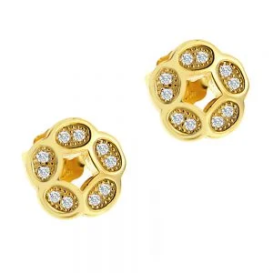 Σκουλαρίκια Ασημένια 925 Επιχρυσωμένα Κύκλος Με Λευκές Πέτρες Ζιργκόν ASZ-22036Y