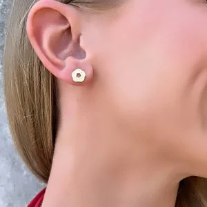 Σκουλαρίκια Ασημένια 925 Επιχρυσωμένα Κύκλος Με Λευκές Πέτρες Ζιργκόν ASZ-22036Y