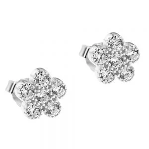 Σκουλαρίκια Ασημένια 925 Λουλούδι Με Λευκές Πέτρες Ζιργκόν ASZ-22048W