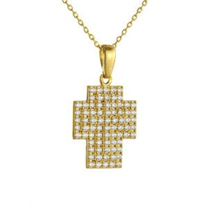 Σταυρός Με Αλυσίδα Χρυσός Κ14 Με Λευκές Πέτρες Ζιργκόν MSS-21961Y