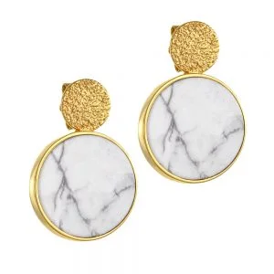 Εντυπωσιακά Κρεμαστά Σκουλαρίκια Γυναικεία Χρυσά 14Κ Με Στρόγγυλη Πέτρα Χαολίτη & Σφυρήλατο Κύκλο Στο Πάνω Μέρος KBS-22162Y