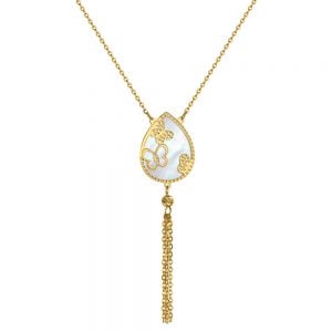 Εντυπωσιακό Κολιέ Χρυσό 14Κ Σε Σχήμα Δάκρυ Με Φίλντισι & Πεταλούδες LVK-22164Y