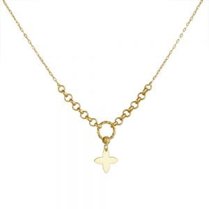 Κολιέ Χρυσό Κ14 Με Διπλό Σχέδιο Αλυσίδας & Κρεμαστό Σταυρουδάκι TSK-22168Y