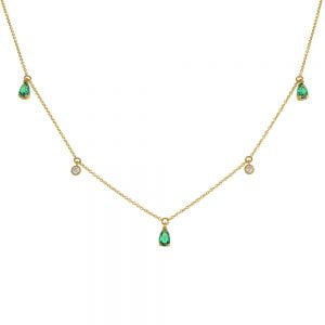 Κολιέ Χρυσό 14Κ Με Κρεμαστές Πράσινες Ζιργκόν Πέτρες Σε Σχήμα Δάκρυ & Στρόγγυλες Λευκές AFK-22171Y
