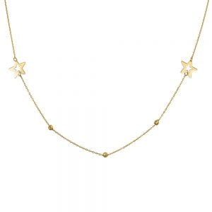 Κολιέ Χρυσό Κ14 Με Μπίλιες Χρυσές & Αστεράκια Λουστρέ TSK-22171Y