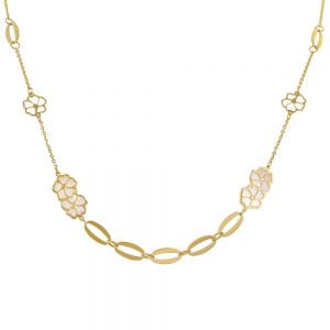Κολιέ Χρυσό 14Κ Με Λουλούδια & Φίλντισι LVK-22174Y