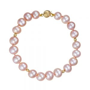 Βραχιόλι Με Μαργαριτάρια 8mm x 9mm, Χρυσές Λεπτομέρειες & Χρυσό Κούμπωμα Ασφαλείας KLV-22188Y