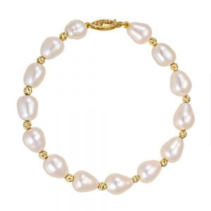 Βραχιόλι Με Μαργαριτάρια 8mm x 10mm Με Χρυσές Λεπτομέρειες & Χρυσό Κούμπωμα Ασφαλείας KLV-22191Y