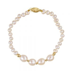 Βραχιόλι Με Μαργαριτάρια  4mm x 4,5mm & 8mm x 8,5mm  Με Λεπτομέρειες Χρυσές & Χρυσό Κούμπωμα Ασφαλείας KLV-22193Y