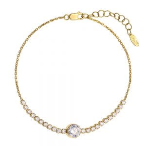Βραχιόλι Γυναικείο Χρυσό 14Κ Με Στρόγγυλες Λευκές Πέτρες Ζιργκόν AFV-22195Y
