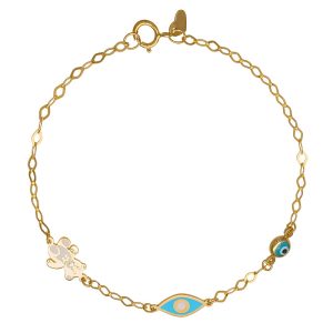 Βραχιόλι Παιδικό Χρυσό 9Κ Με Αρκουδάκι και Ματάκια TGV-22676Y