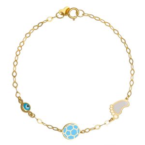 Βραχιόλι Ασημένιο 925 Επιχρυσωμένο Με Πατούσα,Μπάλα και Ματάκι TGS-22021Y