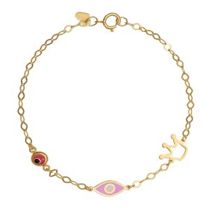 Βραχιόλι Ασημένιο 925 Επιχρυσωμένο Με Κορώνα Και Ματάκια TGS-22026Y