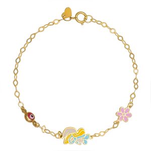 Βραχιόλι Ασημένιο 925 Επιχρυσωμένο Με Την Στρουμφίτα Με Λουλούδι Και Ματάκι TGS-22217Y