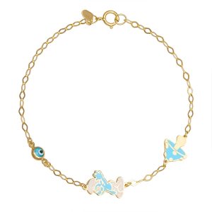 Βραχιόλι Ασημένιο 925 Επιχρυσωμένο Με Στρουμφάκι Και Μανιτάρι Με Σμάλτο και Ματάκι TGS-22024Y