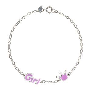 Βραχιόλι Ασημένιο 925 Επιπλατινωμένο Με GIRL Και Κορώνα TGS-22028W