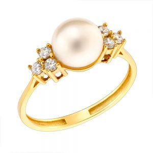 Δαχτυλίδι Χρυσό Κ14 Με Μαργαριτάρι & Λευκές Πέτρες Ζιργκον KBD-21979Y