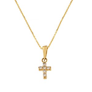 Σταυρουδάκι Χρυσό Κ14 Διπλής Όψης Με Στρόγγυλες Πέτρες Ζιργκόν MKS-22297Y