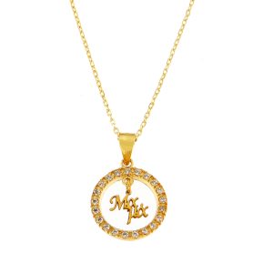 Κολιέ Ασημένιο 925 Επιχρυσωμένο Κύκλος Με Λευκές Πέτρες Ζιργκόν Περιμετρικά & Κρεμαστό “Μαμά” Στην Μέση MRS-22237Y