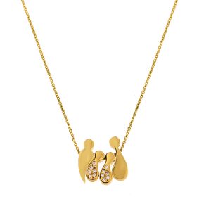 Κολιέ Οικογένεια Ασημένια 925 Επιχρυσωμένο Με Μπαμπά , Δύο Παιδιά Με Λευκές Πέτρες Ζιργκόν & Μαμά MRS-22273Y