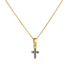 Σταυρουδάκι Χρυσό Κ14 Διπλής Όψης Με Στρόγγυλες Πέτρες Ζιργκόν MKS-22297Y