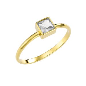 Χρυσό Κ14 Δαχτυλίδι Με Τετράγωνη Λευκή Πέτρα Ζιργκόν KBD-21479Y