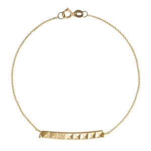 Βραχιόλι Γυναικείο Χρυσό 14Κ Μπάρα Λουστρέ Με Τετράγωνα Σχέδια & Λεπτομέρεια Από Λευκές Πέτρες Ζιργκόν TSV-22205Y