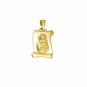 Φυλαχτό Πάπυρος Χρυσός 9Κ Με Ανάγλυφη Την Παναγία (Διάσταση “17mm x 12mm” Χωρίς Τον Χαλκά) KBP-22305Y