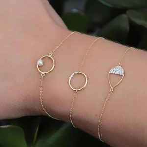 Βραχιόλι Γυναικείο Χρυσό 14Κ Σε Σχήμα Δάκρυ Με Λεπτομέρειες Από Λευκές Πέτρες Ζιργκόν VRV-22201Y