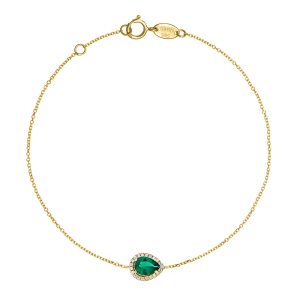 Βραχιόλι Γυναικείο Χρυσό 14K Δάκρυ Με Πράσινη Πέτρα Στο Κέντρο & Λευκές Περιμετρικά KBV-22331Y