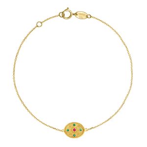 Βραχιόλι Γυναικείο Χρυσό 14K Οβάλ Σε Βυζαντινό Ύφος Με Πράσινες & Κόκκινη Πέτρα Ζιργκόν VRV-22376Y