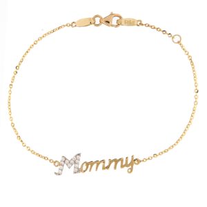 Βραχιόλι Χρυσό Κ14 Γυναικείο “Mommy” Με Λευκές Πέτρες Ζιργκόν Στο Πρώτο Γράμμα VRV-22330Y