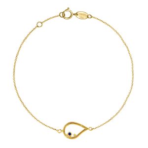 Βραχιόλι Γυναικείο Χρυσό 14K Σε Σχήμα Δάκρυ Με Μπλε Στρόγγυλη Πέτρα Ζιργκόν VRV-22328Y