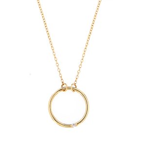 Κολιέ Χρυσό Κ14 Κύκλος Λουστρέ Με Λευκή Πέτρα Ζιργκόν VRV-22321Y