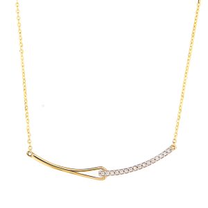 Κολιέ Χρυσό Κ14 Μπάρα Λουστρέ & Λευκές Πέτρες Ζιργκόν VRV-22320Y