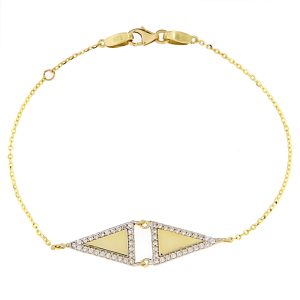 Βραχιόλι Γυναικείο Χρυσό 14K Διπλό Τρίγωνο Με Λευκές Πέτρες Ζιργκόν Περιμετρικά VRV-22391Y