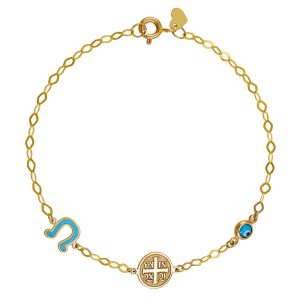 Βραχιόλι Παιδικό Χρυσό 9Κ “IC XC NI KA” Πέταλο Με Σμάλτο & Ματάκι TGV-22441Y