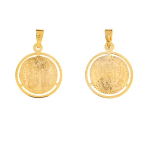 Φυλαχτό Διπλής Όψης Κωνσταντινάτο Χρυσό 14Κ  Με Στεφανάκι Λουστρέ Περιμετρικά KBP-22335Y