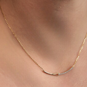 Κολιέ Χρυσό Κ14 Μπάρα Λουστρέ & Λευκές Πέτρες Ζιργκόν VRV-22320Y