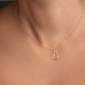 Κολιέ Χρυσό Κ14 Σε Σχήμα Δάκρυ Λουστρέ Με Κρεμαστό Δάκρυ Με Λευκή Πέτρα Ζιργκόν Στο Εσωτερικό VRV-22323Y