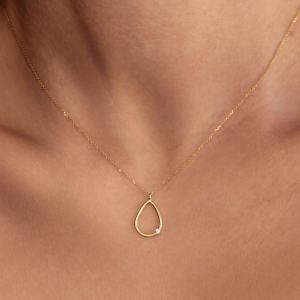 Κολιέ Χρυσό Κ14 Σε Σχήμα Δάκρυ Λουστρέ Με Στρόγγυλη Πέτρα Ζιργκόν VRV-22327Y