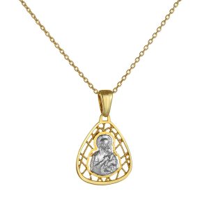 Φυλαχτό Με Αλυσίδα Χρυσό 14Κ Με Ένθετο Λευκόχρυσο Με Την Παναγία SXP-22450YAL