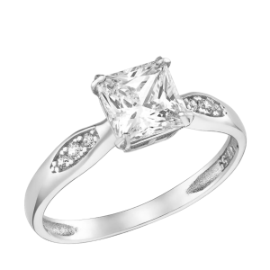 Δαχτυλίδι Μονόπετρο Λευκόχρυσο 14K Με Λευκή Κεντρική Τετράγωνη Πέτρα Ζιργκον MSD-22500W