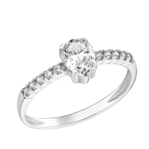 Δαχτυλίδι Μονόπετρο Λευκόχρυσο 14K Με Λευκή Κεντρική Πέτρα Ζιργκόν Σε Σχήμα Δάκρυ Και Στρογγυλές Περιμετρικά Του Δαχτυλιδιού MSD-22497W