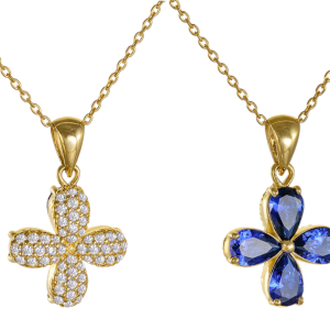 Σταυρός Γυναικείος Χρυσός 14Κ Διπλής Όψης Με Λευκές Πέτρες Στην Μία Όψη & Μπλε Πέτρες Ζιργκόν Στην Άλλη Όψη SXS-22419Y