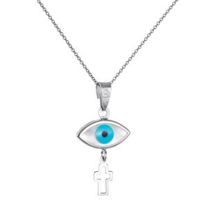 Λευκόχρυσο Ματάκι Με Αλυσίδα Κ14 Με Φίλντισι & Σταυρουδάκι MKB-22553W
