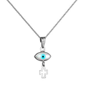 Λευκόχρυση Αλυσίδα Με Ματάκι & Κρεμαστό Σταυρουδάκι Κ14 Φίλντισι MKB-22578W