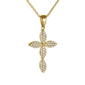 Σταυρός Γυναικείος Χρυσός 14Κ Διπλής Όψης Με Λευκές Πέτρες Στην Μία Όψη & Πράσινες Πέτρες Ζιργκόν Στην Άλλη Όψη SXS-22452Y