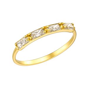 Δαχτυλίδι Χρυσό K14 Με Λευκές Πέτρες Ζιργκόν Σε Κοπή BAGUETTE MSD-22498Y
